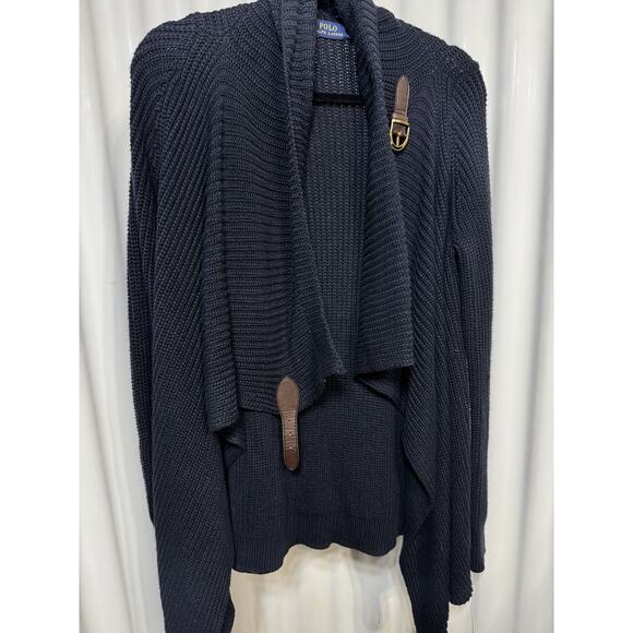 Polo Ralph Lauren Cardigan Sweater Womens Small Hunter Navy Blue W/leather Clasp - Picture 1 of 9